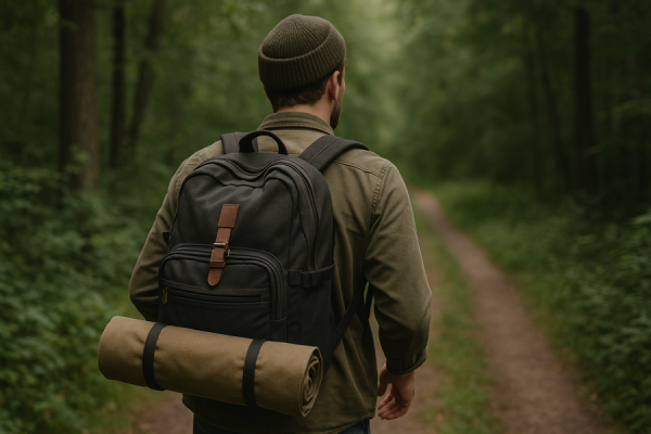 Турист в лесу.