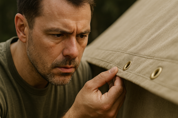 Проверка швов и люверсов тента.