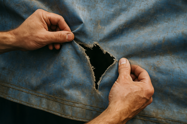 Старый порванный тент.