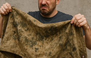 Старый заплесневевший брезентовый тент.